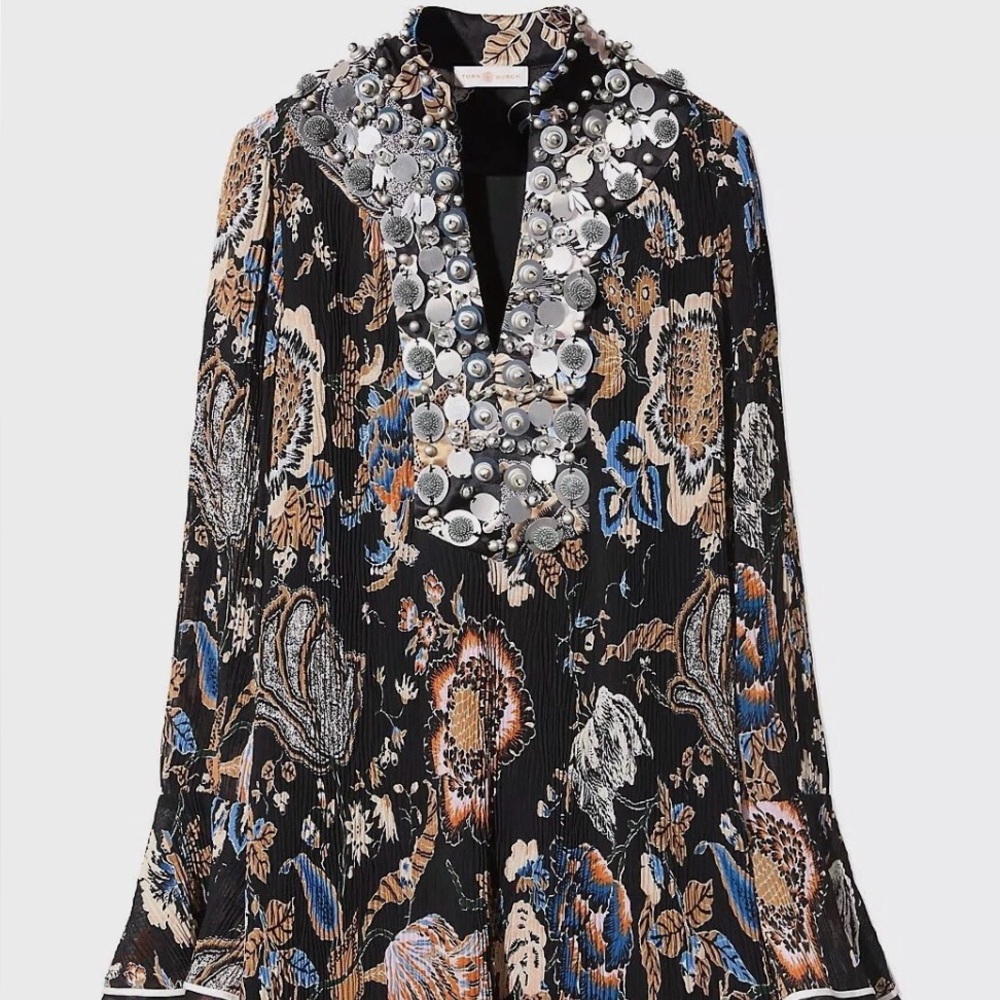 Tory Burch Dominique Tunic Top Midnight Happy Times  Size 8